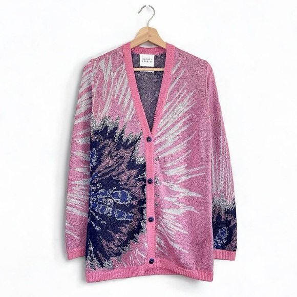 Hayley Menzies Metallic Tie Dye Jacquard Cardigan Memories of Utopia Pink Small - Picture 1 of 16